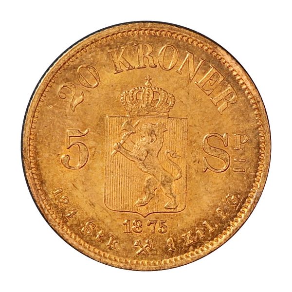 Hovedbilde Norge, 20 kroner 1875, 8,06 g rent gull