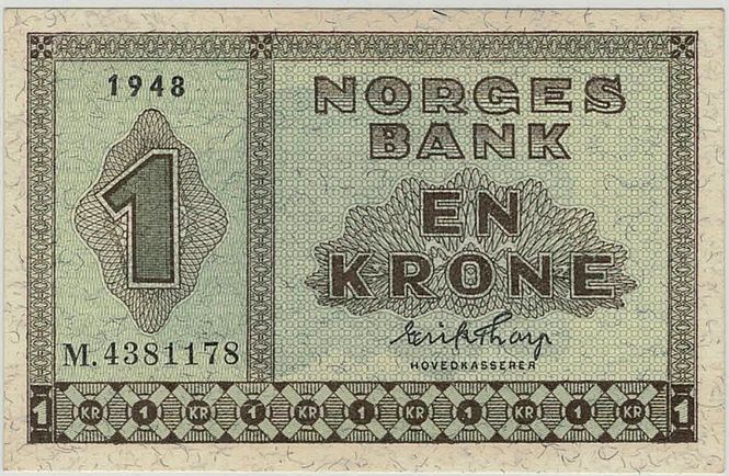 Hovedbilde Usling, 1 krone 1948 M, kv. 0/01