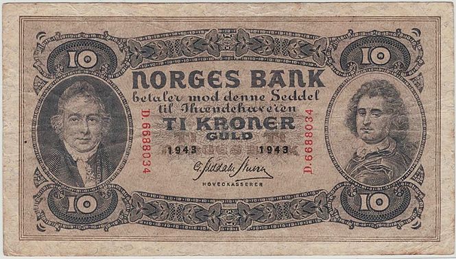 Hovedbilde 10 kroner 1943 D, kv. 1-