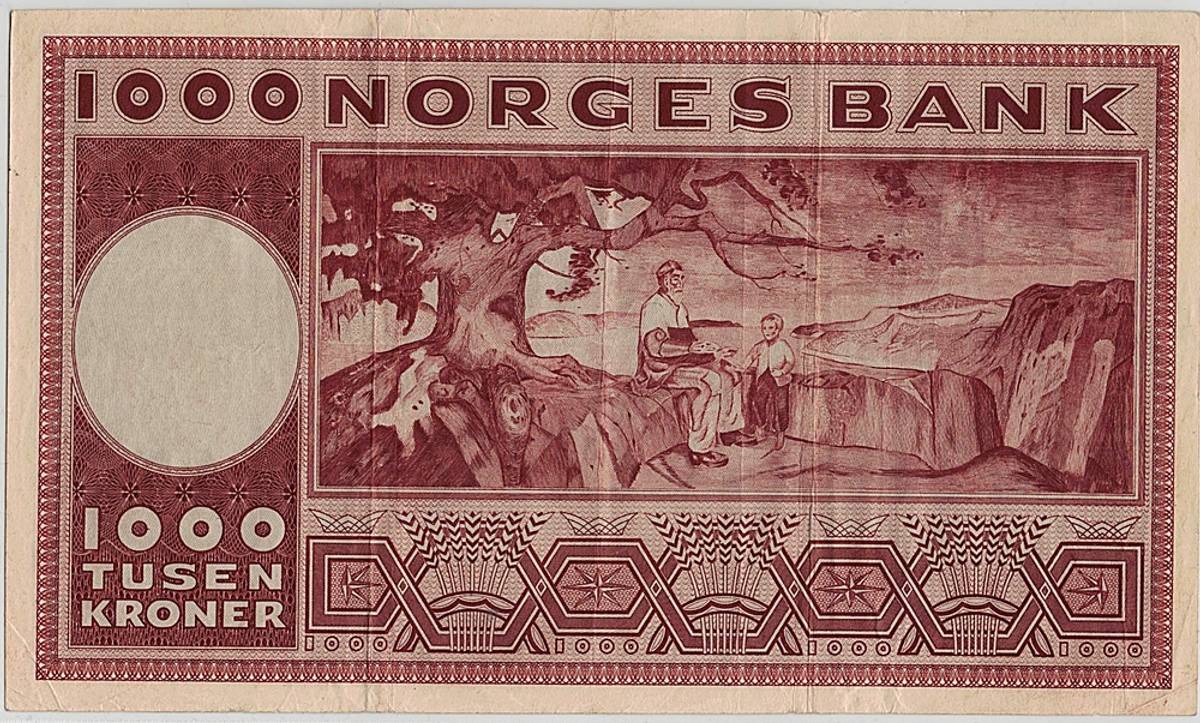 1000 kroner 1955 4. utgave Trebretter!