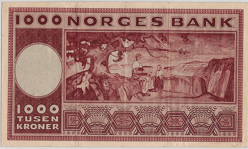 1000 kroner 1955 4. utgave Trebretter!