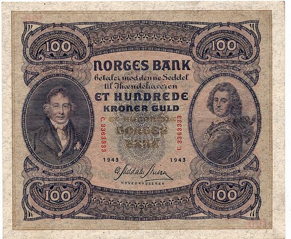Hovedbilde 100 kroner 1943, kv. 1+
