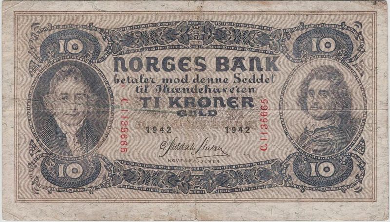 10 kroner 1942 C, kv. 1/1-, rift