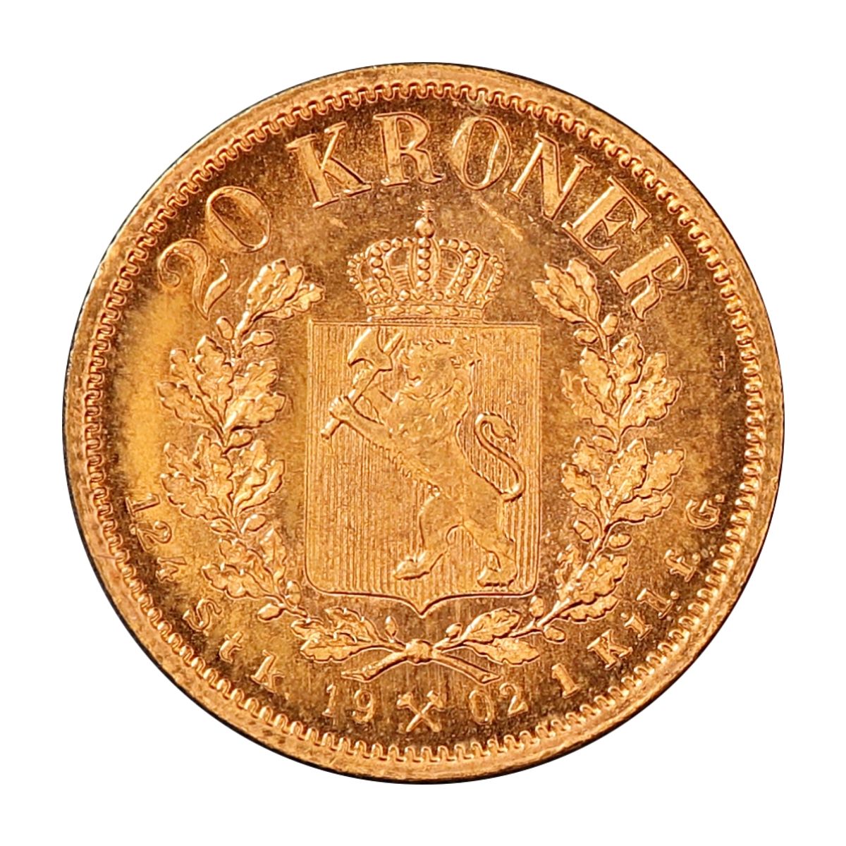 Norge, 20 kroner 1902, 8,06 g rent gull