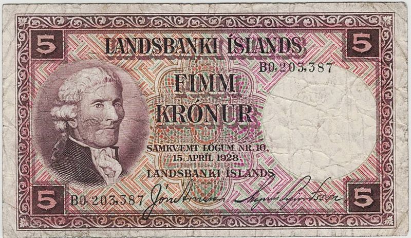 Island, 5 kr 1928, P27c, sign. 1