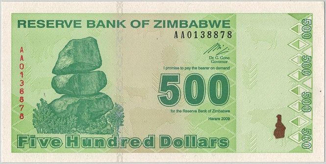 Hovedbilde Zimbabwe, 500 dollars 2009