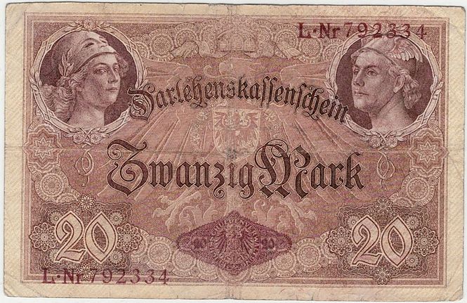 Hovedbilde Tyskland, 20 mark 1914, darlehenskassenschein