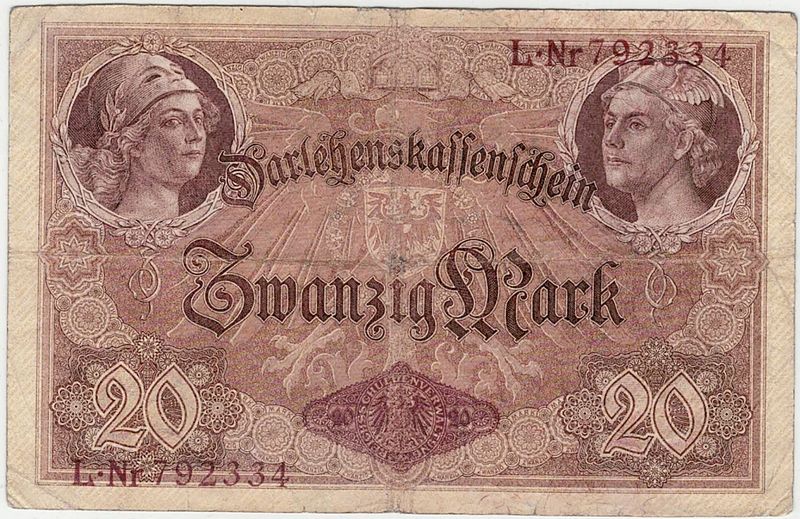 Tyskland, 20 mark 1914, darlehenskassenschein
