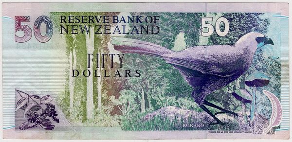 Hovedbilde New Zealand, 50 dollars 1992, kōkako, erstatningsseddel