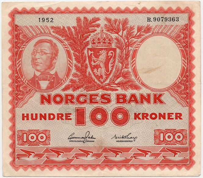 Hovedbilde 100 kroner 1952 B, kv. god 1