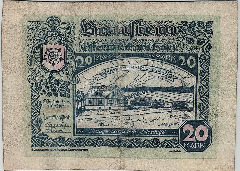 Seddel i lær, Osterwieck 20 mark 1922
