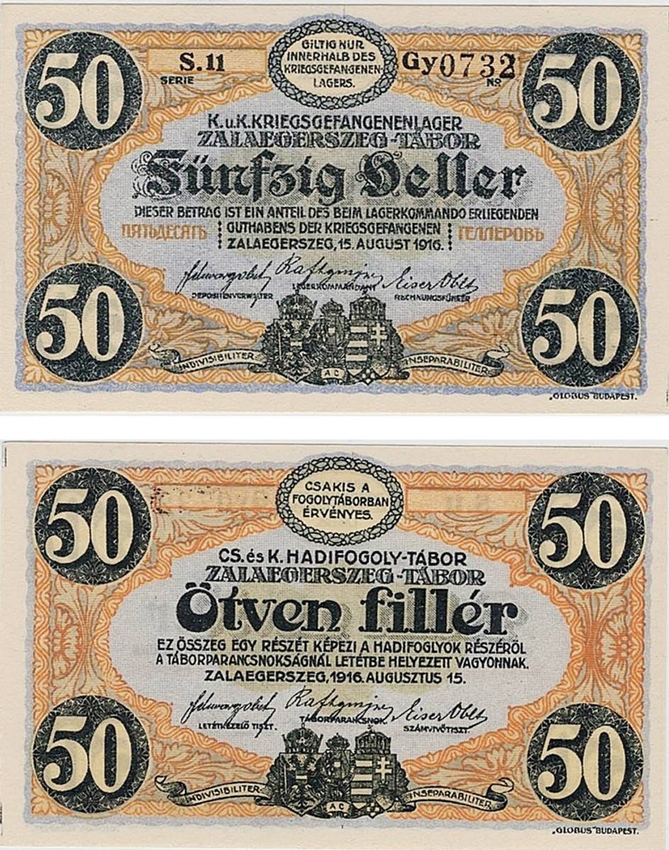 Krigsfangeleir, 10 heller-20 korona 1916, Zalaegerszeg-Tabor