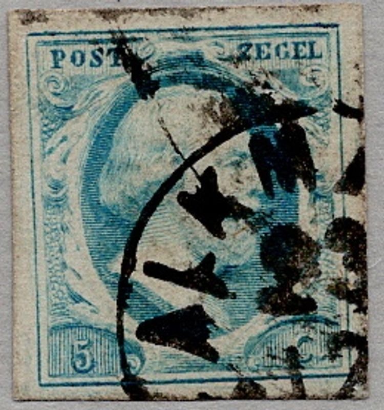 Nederland, 5 cent 1852, stemplet