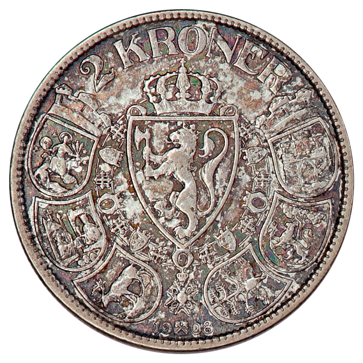 2 kroner 1908, kv. 1+
